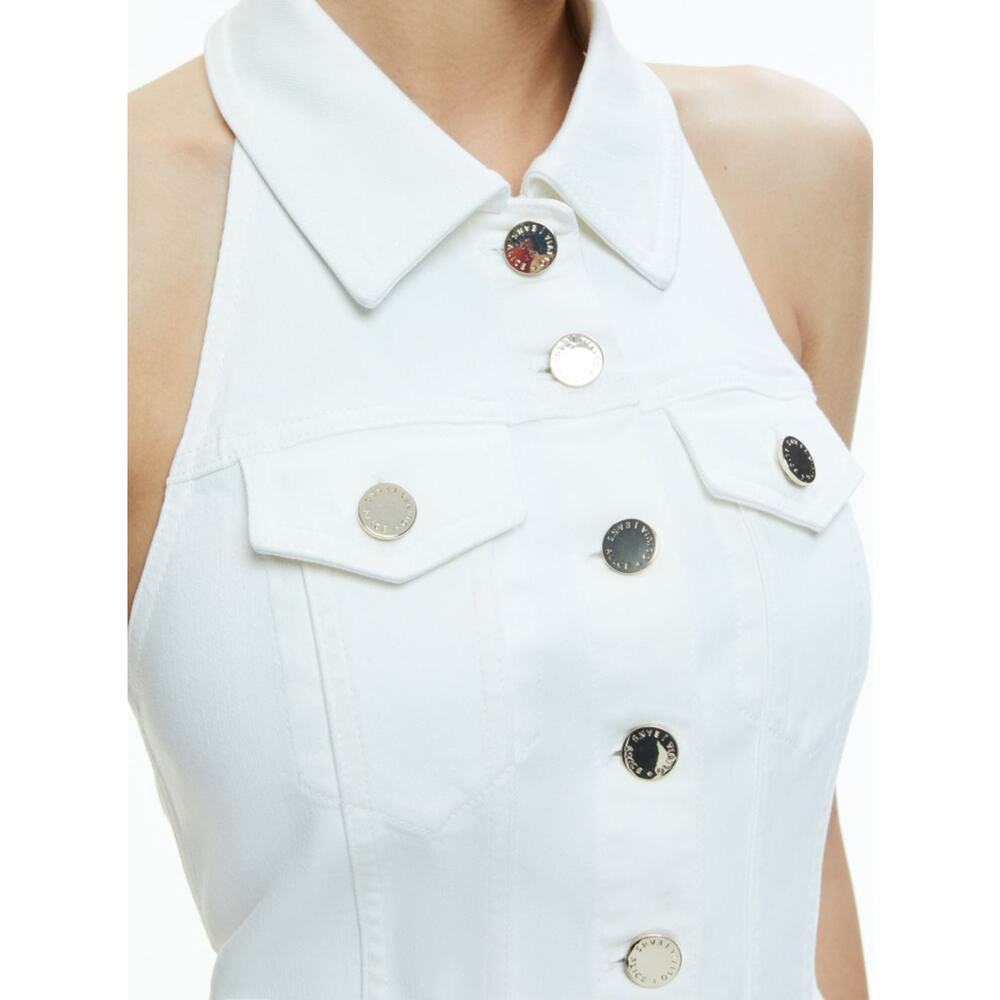 Alice + Olivia Kendall Denim Halter Mini Dress US 6 White Cowgirl Western Boho - Picture 5 of 15